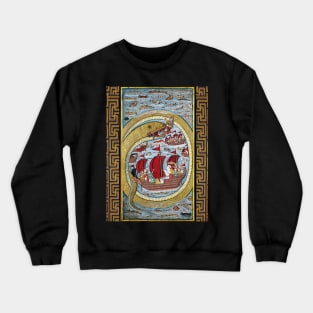 A MONSTRUOUS SEA SERPENT DEVOURING THE ROYAL FLEET Antique Indian Miniature Crewneck Sweatshirt